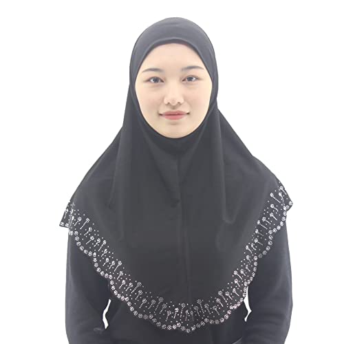Instant Hijab Scarf for Women Muslim Women Clothing Headscarf for Girls with Czech Rhinestone - color: Black-wavy Edge