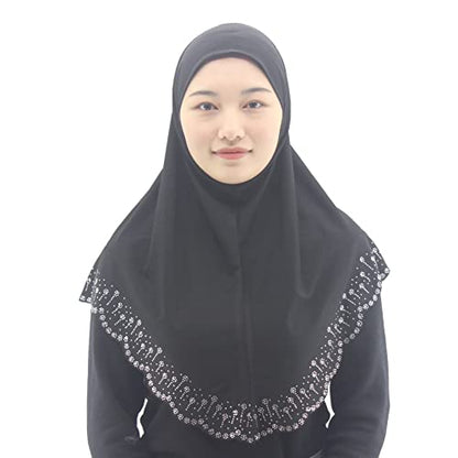 Instant Hijab Scarf for Women Muslim Women Clothing Headscarf for Girls with Czech Rhinestone - color: Black-wavy Edge