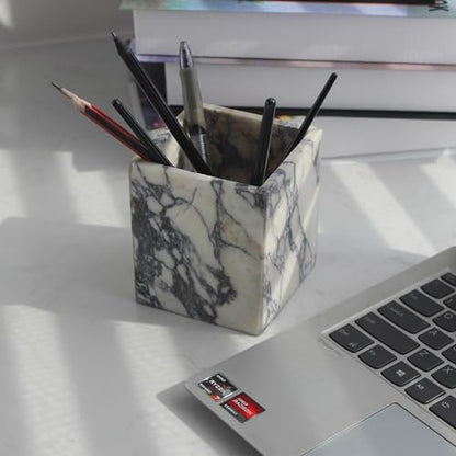 Genuine Calacatta Viola Marble Toothbrush Holders for Bathroom, Natural Marble Makeup Brush Holder Countertop Organizer - color: Calacatta Viola