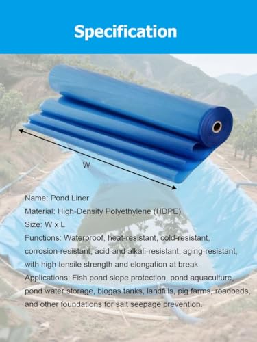 Durable PVC Pond Liner 0.3MM Thick - HDPE Blue Preformed Mat for Fish & Plants, Ideal for Outdoor Ponds, Koi Ponds, Streams, Garden Fountains & Waterfalls (1.5x5m/4.9x16.4') - size: 1.5x5m/4.9x16.4'