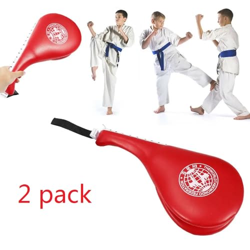 2 Pack red Taekwondo Double Kick Pads Target Karate Kickboxing Muay Thai MMA Striking Target Pads, TKD Sparring Gear Red, 15 x 2.5 x 7.5 in