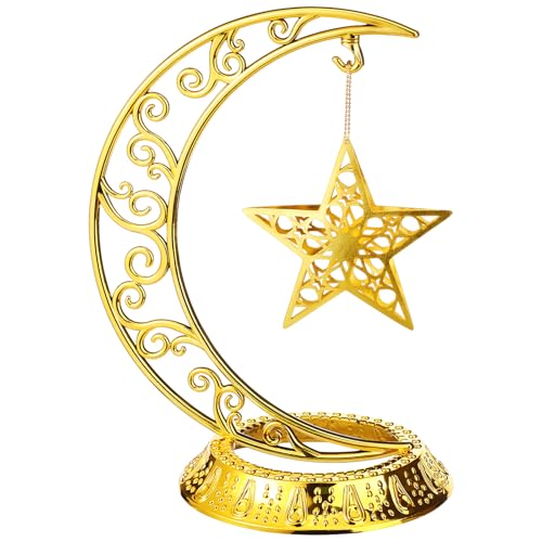 MorningRo Ramadan Decorations Plastic Eid Mubarak Table Decoration Moon Hollow Star Centerpiece Gold Ramadan Mubarak Ornament Kareem Table Signs for Home Decor Islamic Muslim Gifts - style: Classic