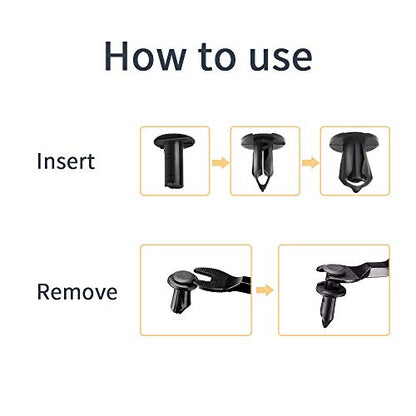 KEMIMOTO 200 PCS 8mm Universal Plastic Push Clips, Push-Type Nylon Bumper Fastener Rivet, Expansion Screws Replacement Compatible with Polaris RZR Ranger Can-Am Maverick Teryx Talon Pioneer Auto Body