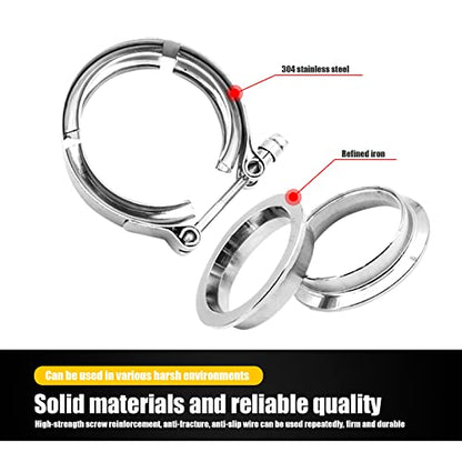 3" Stainless Steel Exhaust Clamp Kit, V-bolt Clamp, Male Female Flange Clip, Turbo Pipe Performance Exhaust System (Silver) - size: 3In