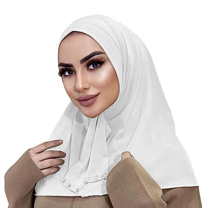 AIBEARTY Women Fashion Instant Muslim Turban Hijab with Snap Fastener Breathable Headscarf Bonnet Cap Turban Hat Shawl - color: Modal White-3 Buttons