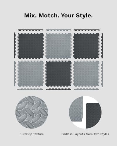 AIRHOP Upgraded 0.79" Extra Thick 48 Sq Ft High-Density Eva Foam Exercise Gym Mats, 12 Pcs Large Interlocking Puzzle Floor Tiles (24"x24") for Home Gym - color: Black/Gray