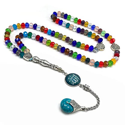 Special for Women Muslim Prayer Beads, Tesbih-Tasbih-Tasbeeh-Misbaha-Masbaha-Subha-Sebha-Sibha-Worry Beads (Multicolor Crystal - 6x8 mm 99 Beads & Allah Tassel)