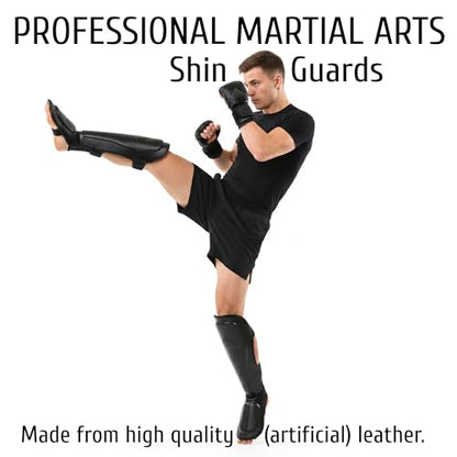 MMA Shin Guards for Men & Women | Lightweight Kickboxing Shin Pads with Foot Protection | Muay Thai, Sparring, Martial Arts & MMA Training Gear