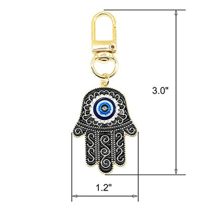 Evil Eye Keychain Hamsa Hand keychain Protection Charm for Men Women Car Key Ring Bag Purse Accessories - color: Gold Black