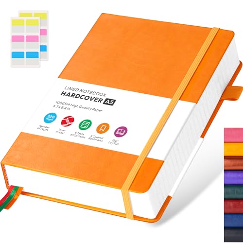 FOCUS DAY Hardcover Leather Notebooks College Ruled, 320 Pages Notebook Journals for Writing Note Taking Women & Men, A5 (5.7'' X 8.4'') Daily Notebook Journal, Orange - color: 5.Orange, size: A5