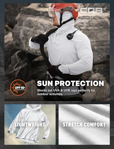 CQR Men's UPF 50+ Sun Protection Long Sleeve Quick Dry Athletic Shirts, Stretch Running Workout Hiking T-Shirts - color: Hoodie White, size: X-Large