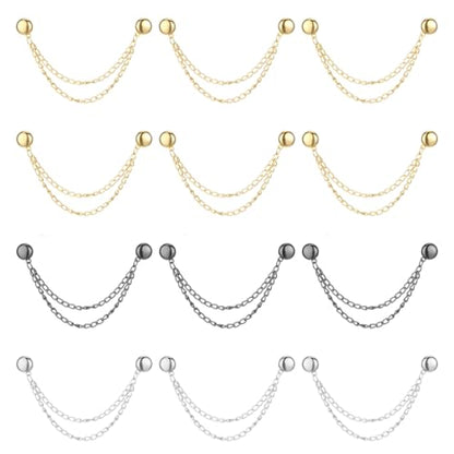 12 Pcs Magnet Hem Clips Pant Waist Tightener Multi-Function Magnetic Clothing Clips Metal Strong Magnet Pins Pinless Button Clip Chain for Fixing Hijab Clothes Pants Legs Sleeves Hem