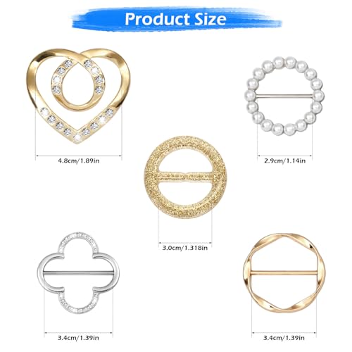 10 PCS Scarf Rings for Women, T-Shirt Tie Clips with 1 Storage Bag, Pearl Belt Buckles, Dress Cinch Clip, Silk Scarf Ring, Pearl/Heart-Shaped Buckles For Clothes Hat Belt Decor