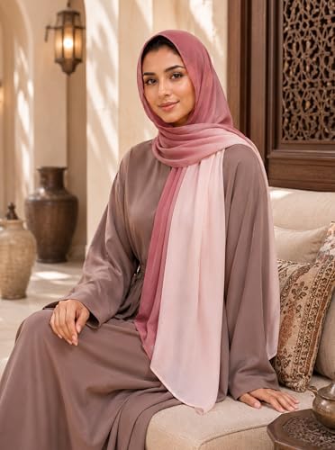 Gradient Dual Color Scarf，Elegant Ombre Headwraps Hijab, Modal Cotton Feel Lightweight Sunscreen Shawls for Women - color: 8#opink