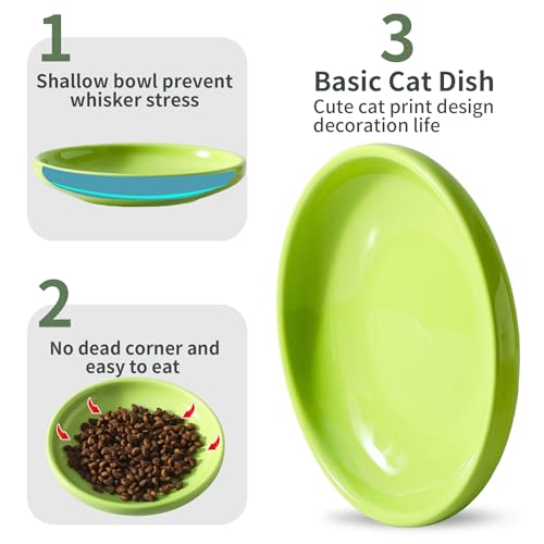 3 PCS Ceramic Cat Bowls, 5.5 in Pet Food Bowl Cat Dishes for Food and Water, Small Dog Dish(Green) - color: Green