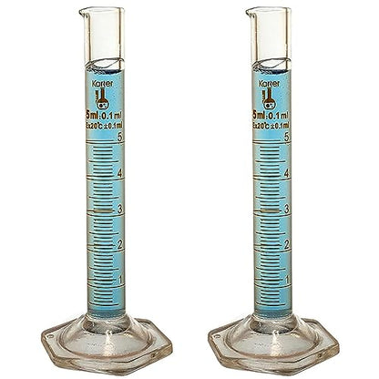 5ml Graduated Cylinder, Borosilicate 3.3 Glass, Single Metric Scale, Class B, Karter Scientific 246D7 (Pack of 2) - size: 5ml, style: Pack of 2