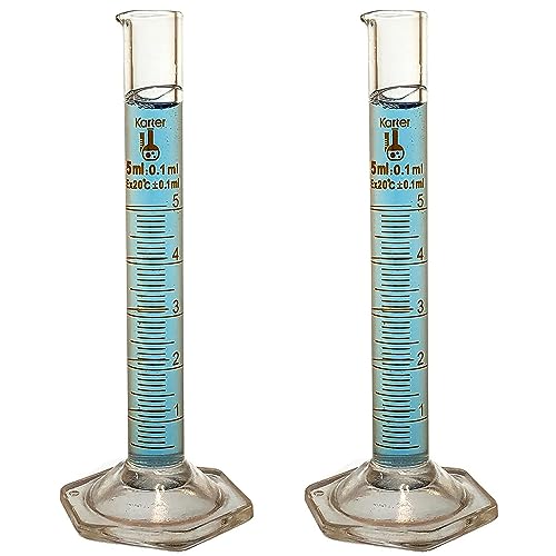 5ml Graduated Cylinder, Borosilicate 3.3 Glass, Single Metric Scale, Class B, Karter Scientific 246D7 (Pack of 2) - size: 5ml, style: Pack of 2