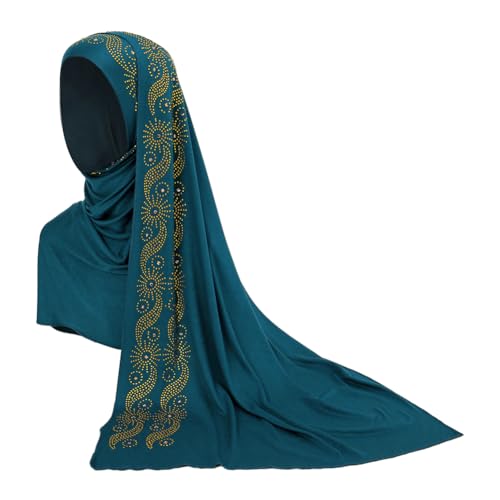 Muslim Women Shiny Rhinestone Hijab Head Wrap Long Scarf Shawl - color: Blue