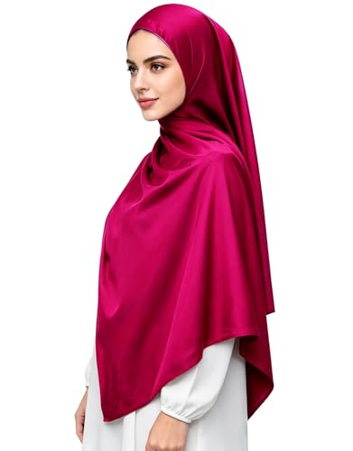 Lina & Lily Luxury Satin Hijab Head Scarf Shawl Wrap for Muslim Women Extra Long - color: Hot Pink