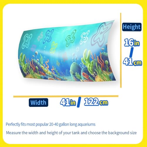 Aquarium Background Stickers for 15-25 Gallon Tanks, Cartoon Underwater Self-Adhesive Fish Tank Reptile Terrarium Decor Poster (48 x 16inches / (122 x 41 cm)) - size: 48 x 16inches / (41 x 122 cm)