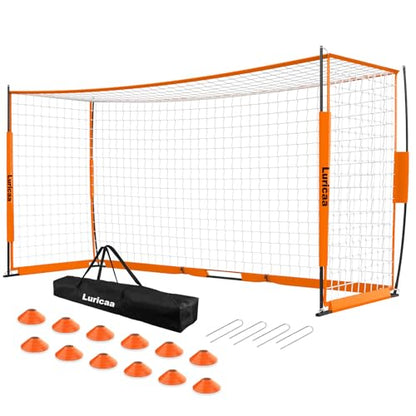 Soccer Goal 12×6 ft /16×7 ft Portable Soccer Goals Net for Backyard | Quick Setup Training Equipment, with Carry Bag, 4 Ground Nails, 12 Training Cones - color: 12×6FT Orange