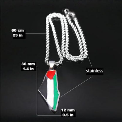 Palestine Map Pendant Necklace, Stainless Steel Chain, Multicolor，Peace Pendant - color: Gold-1.5in