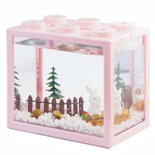 Small Betta Fish Tank, Stackable Mini Aquarium Tank Kit with Aquarium Gravel & Forest Micro Landscape, 0.6 Gallon Acrylic Cube Fish Bowl for Sea Monkeys Shrimp Snails (Pink) - color: Pink