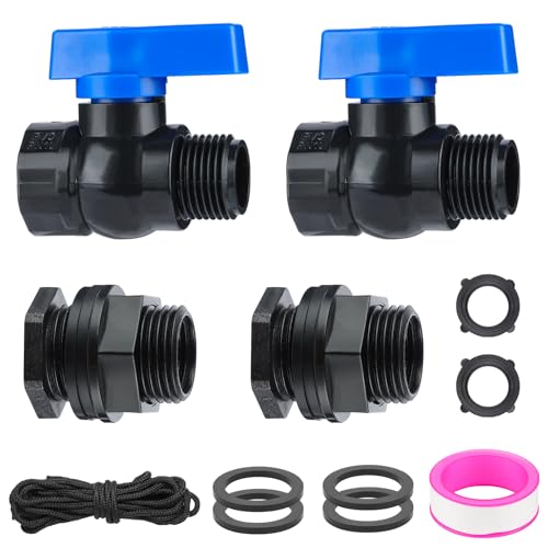 PVC Rain Barrel Spigot Kit 3/4" GHT Garden Diverter Kit With Bulkhead Fitting Garden Hose Faucet Thread Ball Valve for Water Adapter Tanks, Aquariums Rain Barrel Diverter Kit （2 Pack）