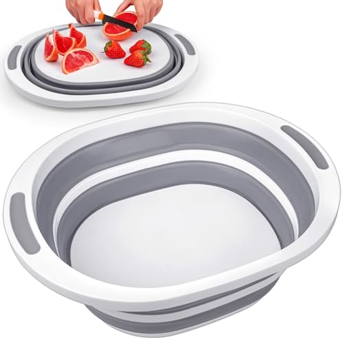 Collapsible Wash Basin, 7.5L Dish Tub Sink Basin Folding Dish Pans for Kitchen Sink, 2-in-1 Dishpan + Cutting Board, Portable Sink Dish Basin for Camping BBQ Prep Tub Washing Bin Bucket for Cleaning - style: No Lid
