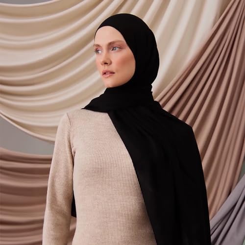 Modest Summer Woven Hijab | Premium Lightweight, Soft Touch Hijab for Women - color: Black