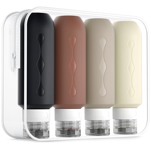 Gemice Travel Bottles for Toiletries, Tsa Approved Travel 6oz Size Containers with Clear Bag, BPA Free Leak Proof Travel Tubs Refillable Liquid Travel Accessories for Cometic Shampoo Lotion - color: Brown, size: 6 Ounces
