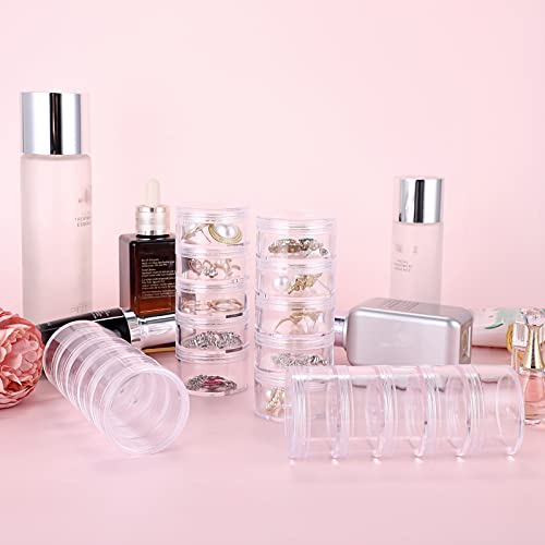 Hipiwe 4 Set 5-Layer Jewelry Bead Containers Small Clear Plastic Sample Jar | 30ml Empty Jars with Screw Lid, Makeup Sample Box for Travel, Beads Organizer for Sewing Pills Art Craft Accessories - size: 4Packs 1.9"D x 4.8"H