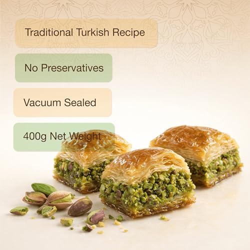 Meşhur Safranbolu Lokumcusu Turkish Pistachio Baklava Pastry 14.11 oz (400g) – Authentic Turkish Desserts, Halal Gourmet Sweets Gift Box
