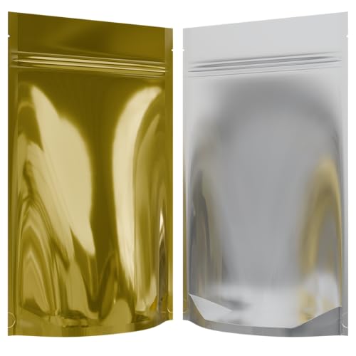 Mylar Style Barrier Bags – Zipper w/Heat Seal – 100 Bags (Gloss Gold/Clear, 1/2 Ounce - 5?x8.14?x2.33?) - color: Gloss Gold / Clear, size: 5x8.14x2.33 Inch (Pack of 100)