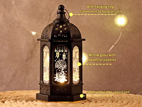 2 Pieces Ramadan Lantern Decoration, Ramadan Candle Lantern, LED Eid Mubarak Lamp, Ramadan Lantern Decor, Hanging Ramadan Lamp, for Home Tabletop Decor Creative Party Supplies (Black)