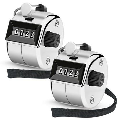 2 Pcs Clicker Counter, Hand Tally Counter with Large Display | Mechanical Pitch Counter Clicker for Baseball, Inventory, People Counting, Events, Gym Reps(Silver)