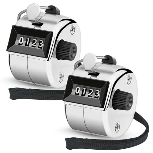 2 Pcs Clicker Counter, Hand Tally Counter with Large Display | Mechanical Pitch Counter Clicker for Baseball, Inventory, People Counting, Events, Gym Reps(Silver)