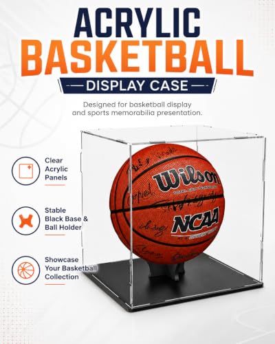 Basketball Display Case Stand,Clear Acrylic Display Case for Action Figures Toys Collectibles,Soccer Ball ,Need self-Assembly(9.8x9.8x11inch;25x25x28cm) - size: Basketball