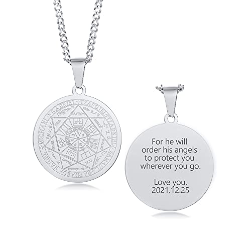 VNOX Seals of The Seven Archangels Pendant/Metatron’s Cub/Saint Michael Statement Necklace Talisman Pendant Amulet Jewelry - color: 1.Seals of The Seven Archangels-Sliver-Customzied