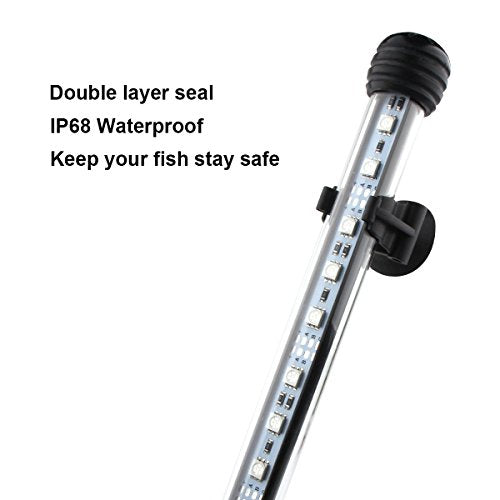 15 inches LED Aquarium Light, 2.5W Fish Tank Light Underwater Light Submersible Crystal Glass Lights, 21 LED Beads 12 Colors 19 Modes Brightness Adjustable Memory Function IP68 Waterproof - size: 15 Inch (Pack of 1)