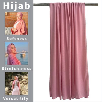 Harewom Muslim Hijab for Women Soft Stretch Headscarf Large Plain Turban Wrap Shawl Head Wrap for Everyday Wear - color: Pink Hijab Headscarf