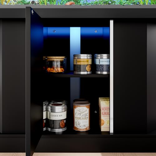 55-75 Gallon Aquarium Stand with Power Outlet (4 AC & 2 USB), Heavy Duty Fish Tank Stand with Sliding Barn Doors, Storage Cabinet for Turtle Tank & Reptile Terrarium, 880LBS - color: Black