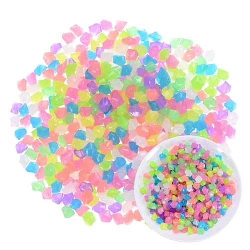 M METERXITY 300-Pack Glow in The Dark Rocks, 0.51" Resin Outdoor Garden Decorations Luminous Rhombus Stones for Garden Plants/Aquarium/Backyard Path, Aquarium Gravel [Multicolor] - color: Multicolor