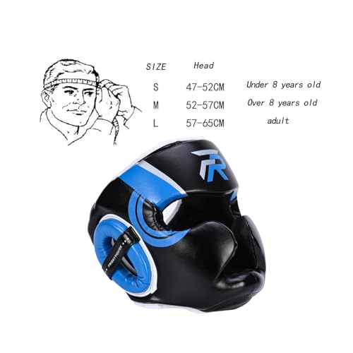 Boxing Headgear Face Cover Forehead and Ear Protection Full Face Protection for Sparring Karate Taekwondo Training Men Women - color: Blue Medium