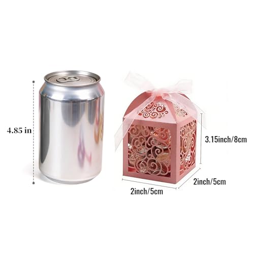 KPOSIYA 100 Pack Wedding Favor Boxes Laser Cut Boxes Party Favor Box Small Gift Boxes Lace Candy Boxes for Wedding Bridal Shower Baby Shower Birthday Party Anniverary with Ribbons (Pink, 100) - color: Pink 100