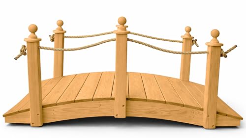 6 FT Oak Amish Rope Rail Garden Bridge, Pinewood - size: 6 FT Bridge & Rope