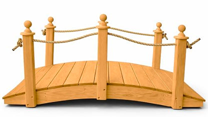 6 FT Oak Amish Rope Rail Garden Bridge, Pinewood - size: 6 FT Bridge & Rope