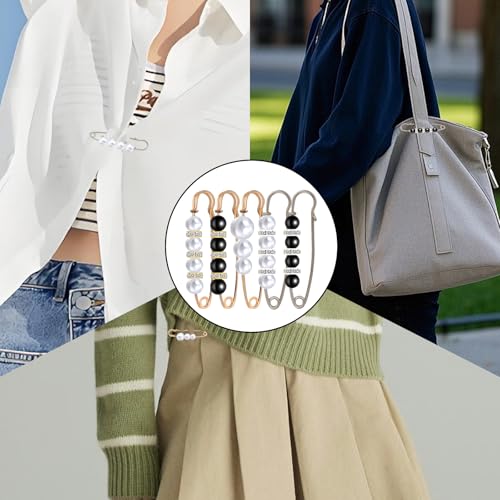 16 Pieces Pearl Crystal Brooch Safety Pins Hijab Pins Pant Waist Tightener Safety Pins for Clothes Sweater Shawl Collar Dress Cardigan Shirt Jeans Decoration Accessories for Women Girls