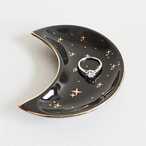 Small Moon Jewelry Dish Tray, Black - color: Black