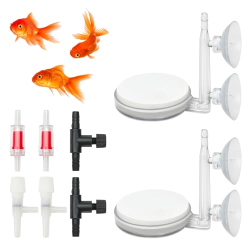 2 Pack Aquarium Air Stone, Fish Tank Bubbler with Suction Cup, Regulating & Check Valve, High Dissolved Nano Bubble Diffuser Decorations for Air Pump Accessories, 2in - color: 2in